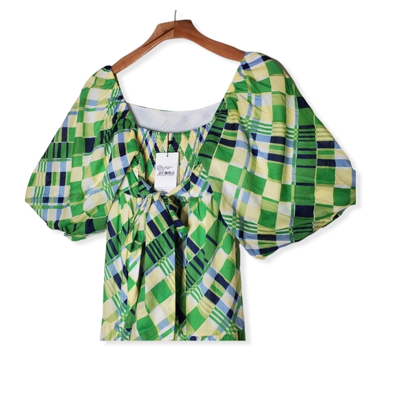 FAITHFULL THE BRAND Billie Check Print Puff Sleeves Midi Dress Size 6 N… - Picture 5 of 14